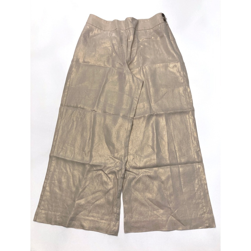 Talbots 100% Linen Gold Metallic Pants Womens 10 Wide Leg Side Zip